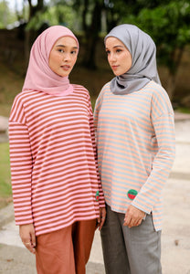 Breezy Stripe T-Shirt (Peach Grey)