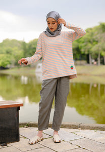 Breezy Stripe T-Shirt (Peach Grey)