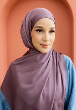 Load image into Gallery viewer, Bayu Halfmoon Satin Shawl (Plum Purple)