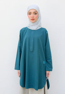 Mahdia Linen Top (Teal Blue)