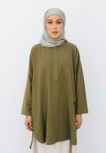 Mahdia Linen Top (Olive Green)