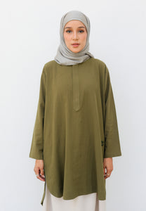 Mahdia Linen Top (Olive Green)