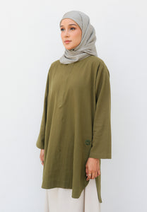 Mahdia Linen Top (Olive Green)