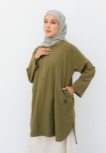 Mahdia Linen Top (Olive Green)