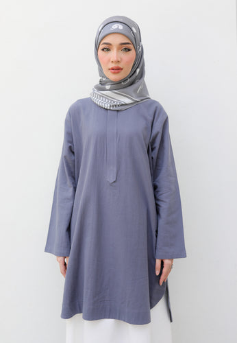 Mahdia Linen Top (Blue Grey)