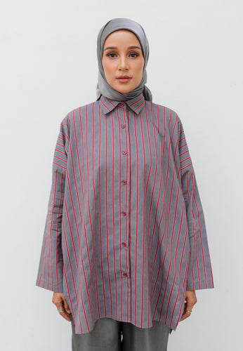 Naina Stripe Top (Grey Red)