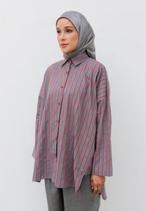 Naina Stripe Top (Grey Red)