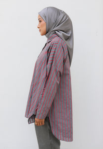 Naina Stripe Top (Grey Red)