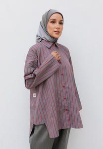Naina Stripe Top (Grey Red)