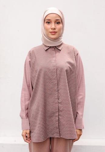 Leora Checkered Top (Dusty Brown)