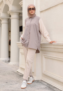 Leora Checkered Top (Taupe)