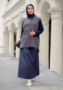 Leora Checkered Top (Dark Blue)