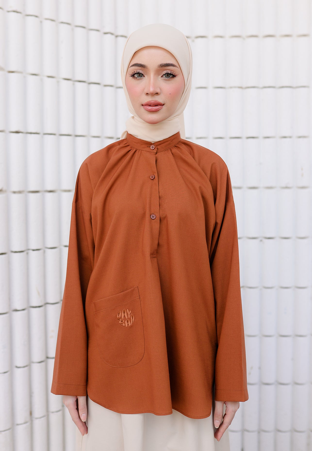 Dalili Linen Top (Brick Orange)