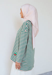 Breezy Stripe T-Shirt (Green Pink)