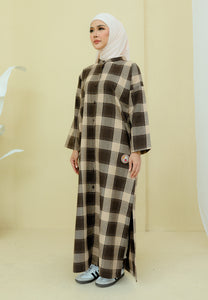 Azra Checkered Caftan (Coffee)