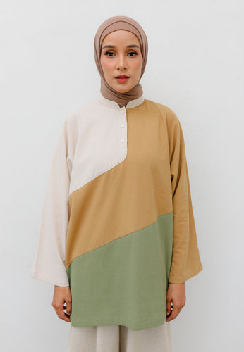 Zeera Patches Top (Mustard Green)