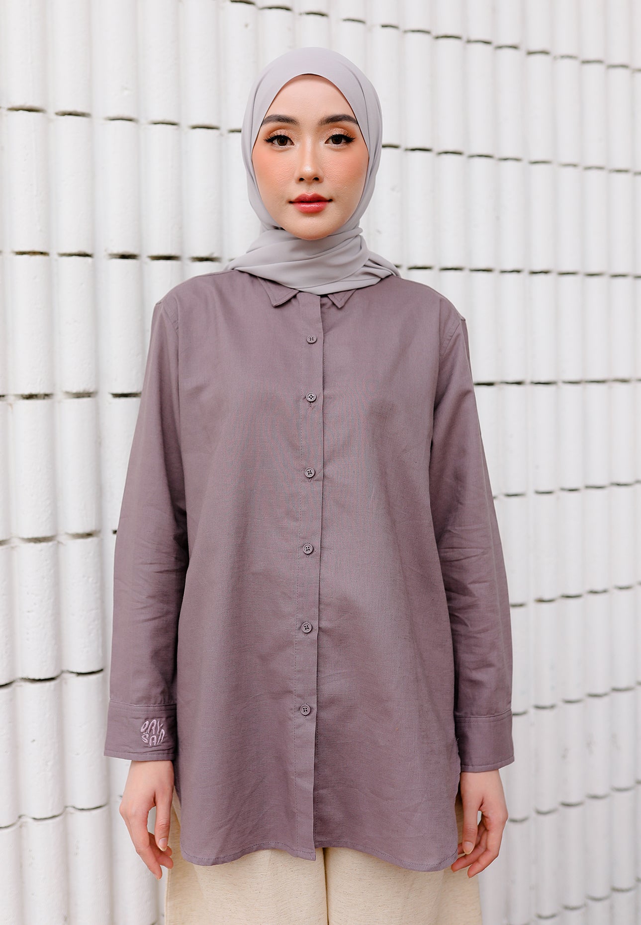 Erum Linen Top (Dusty Purple)
