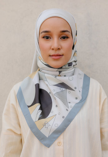 Novaa Printed Square Hijab (Simetri Silver Grey)