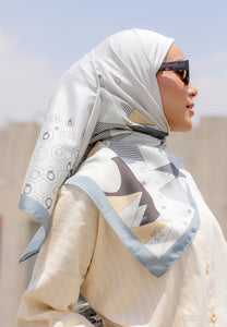Novaa Printed Square Hijab (Simetri Silver Grey)
