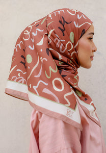 Novaa Printed Square Hijab (Doodle Brown)