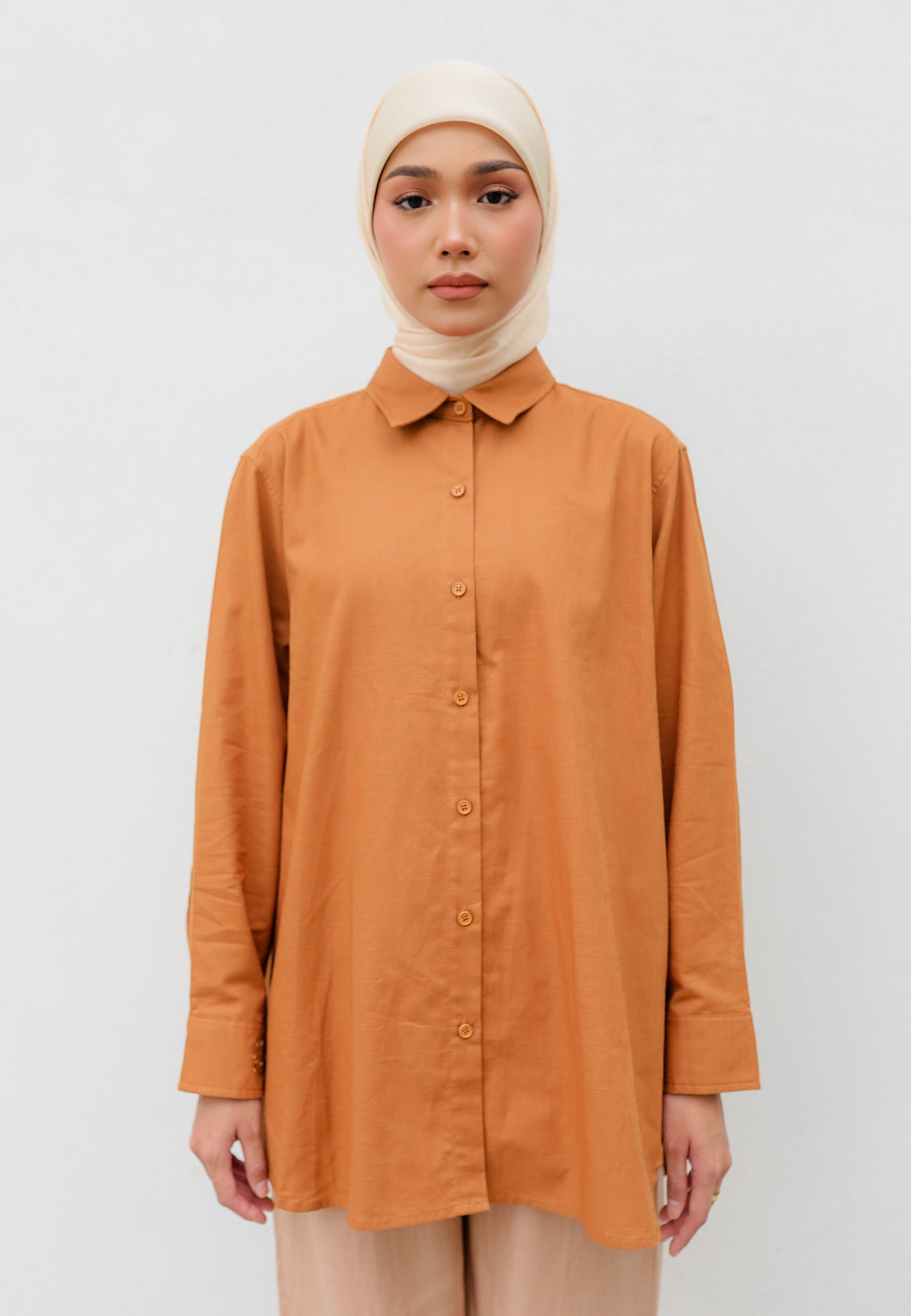 Erum Linen Top (Brownish Orange)