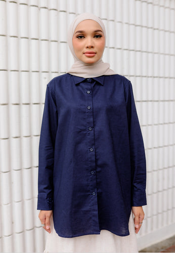 Erum Linen Top (Midnight Blue)