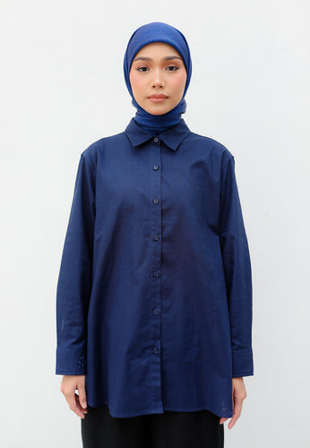 Erum Linen Top (Midnight Blue)