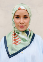 Load image into Gallery viewer, Novaa Printed Square Hijab (Zigzag Avocado)