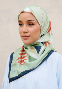 Novaa Printed Square Hijab (Zigzag Avocado)
