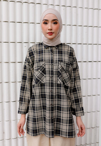 Sophia Checkered Top (Dark Blue)