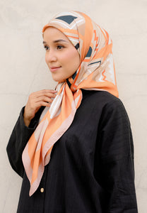 Novaa Printed Square Hijab (Zigzag Salmon)