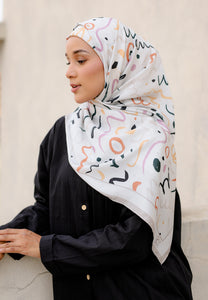 Novaa Printed Square Hijab (Doodle Cream)