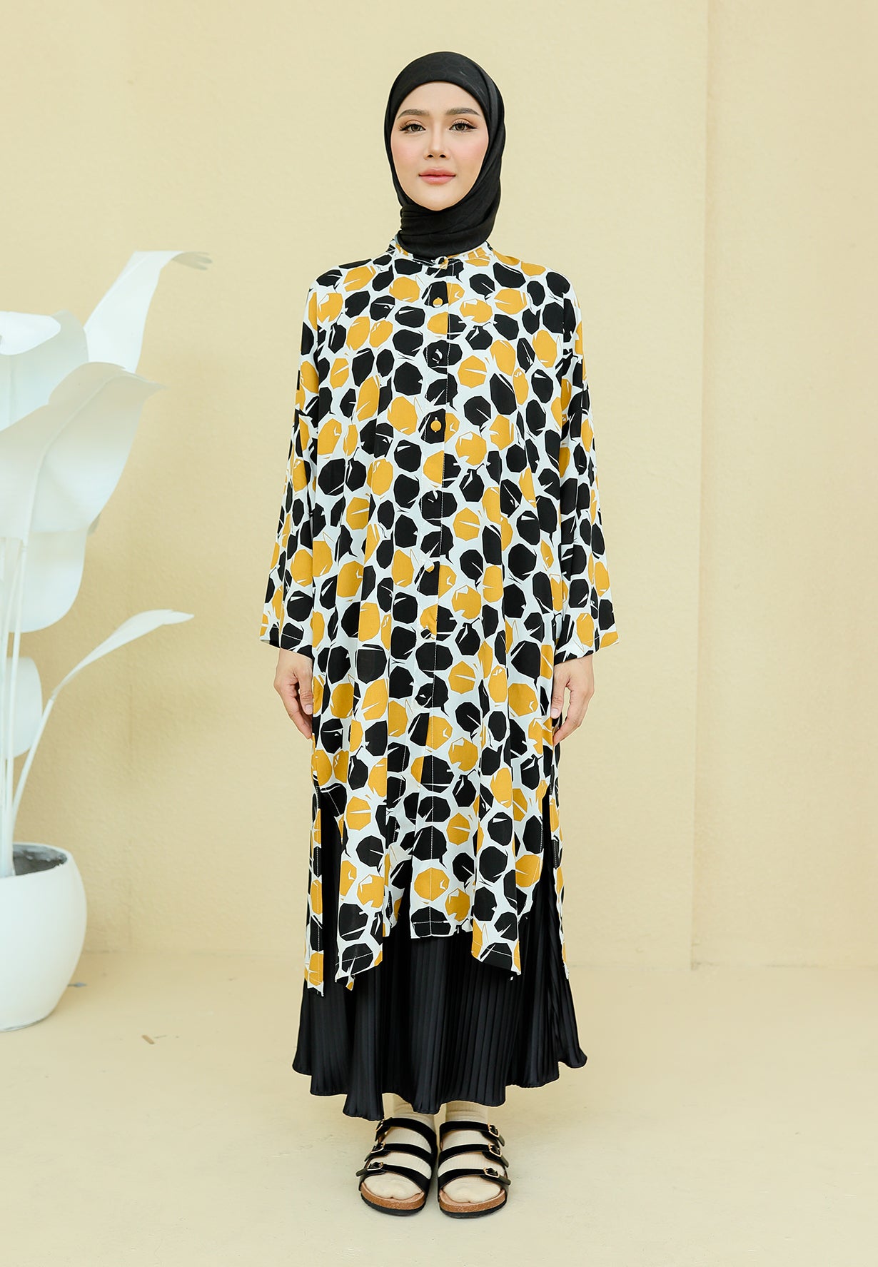 Ibna Printed Tunic (White Yellow)