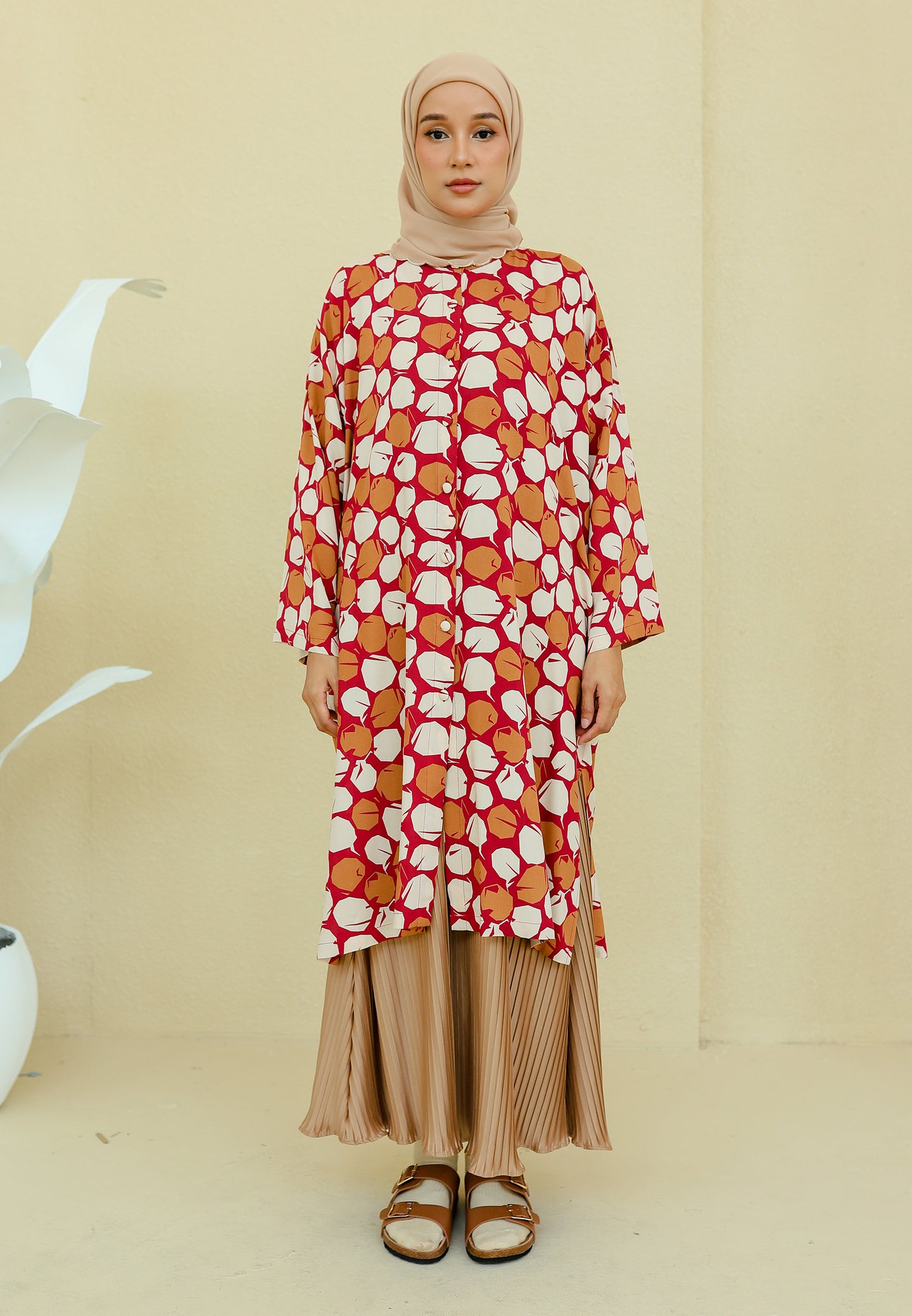 Ibna Printed Tunic (Red Brown)