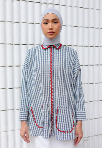 Camilla Checkered Top (Dark Blue)