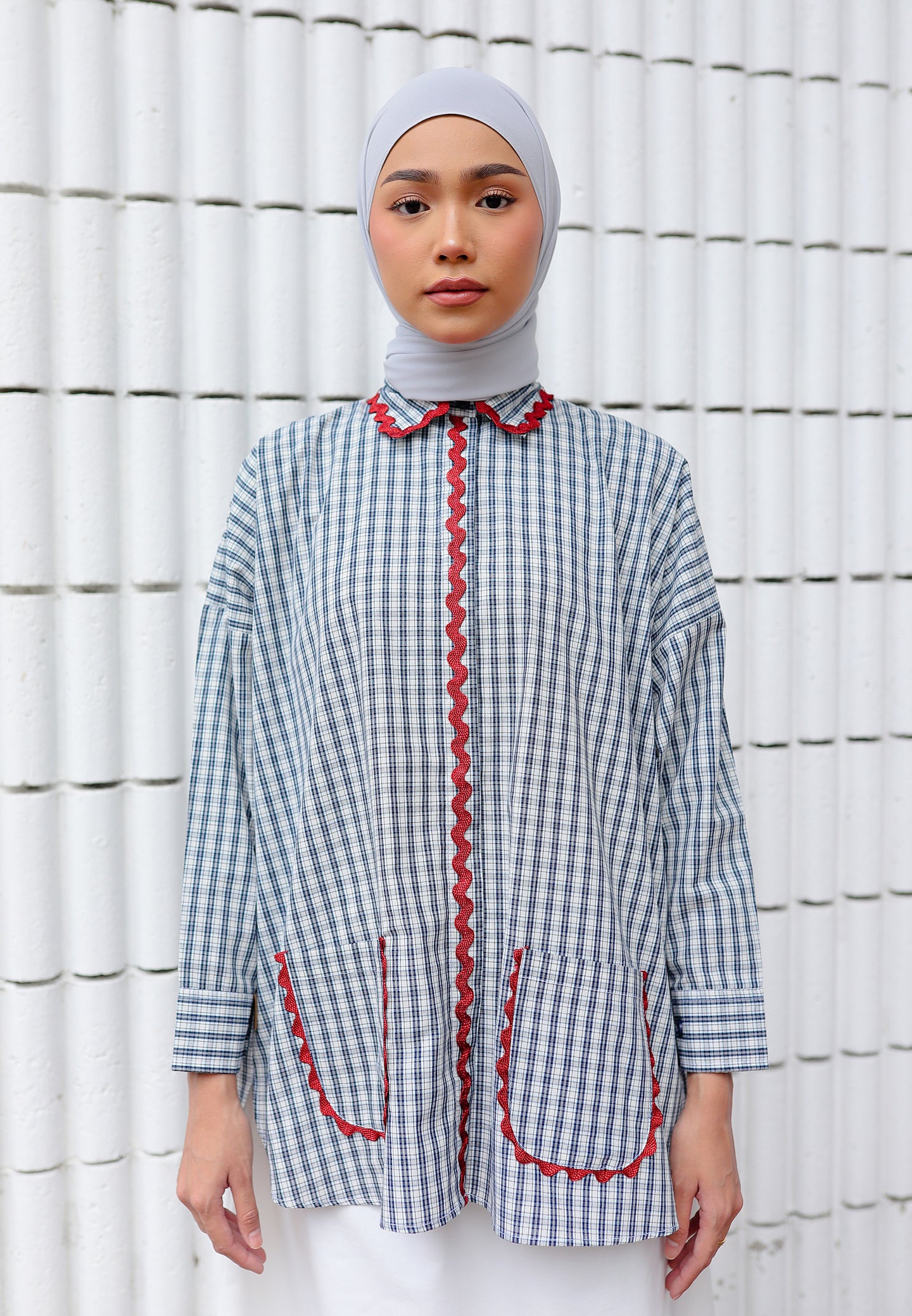 Camilla Checkered Top (Dark Blue)