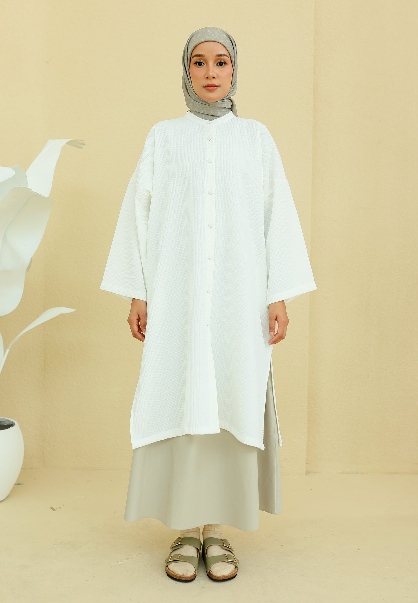 Ibna Printed Tunic (White Waffle)