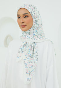 Aurora Printed Square Hijab (Doodle White)