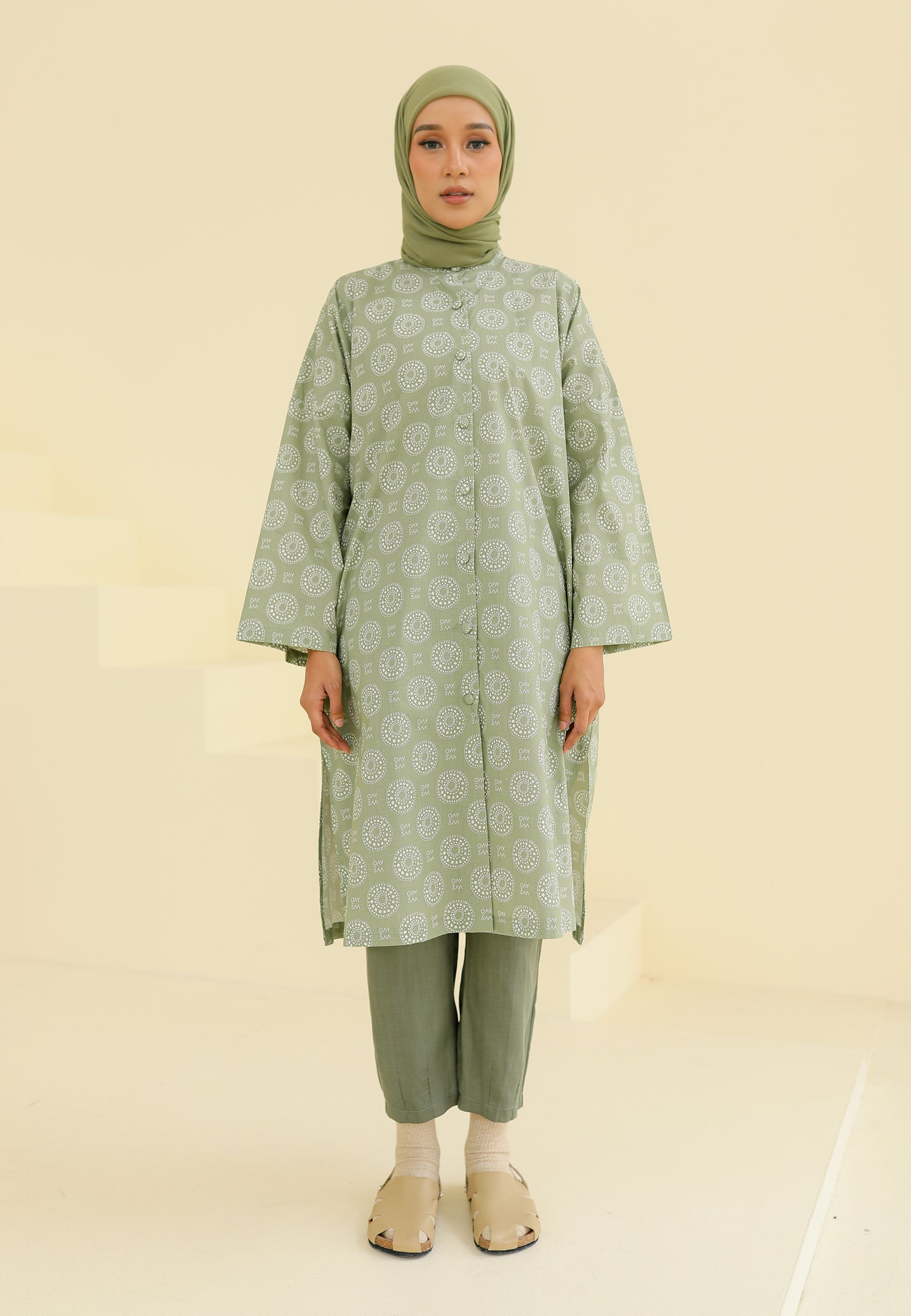 Ibna Printed Tunic (Earthy Green)