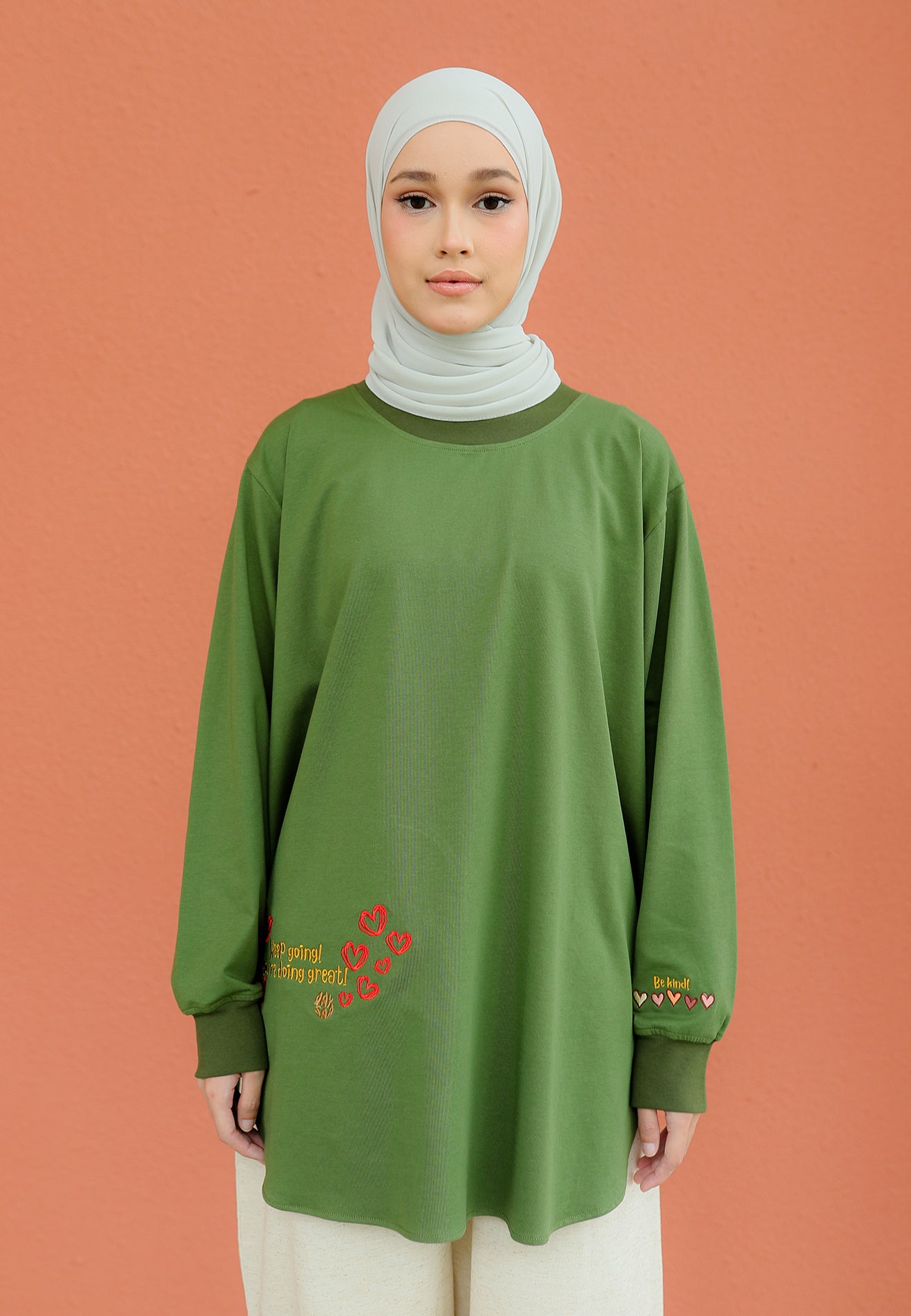 Be Kind Embroidered T-Shirt (Olive Green)