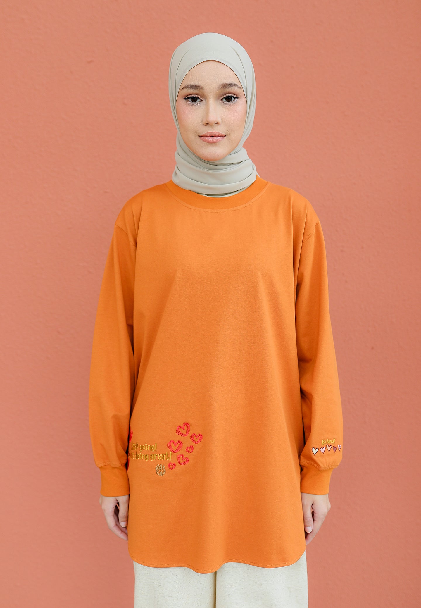 Be Kind Embroidered T-Shirt (Pumpkin)