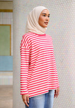 Load image into Gallery viewer, Breezy Stripe T-Shirt (Red Cream)