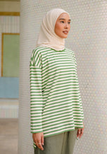 Load image into Gallery viewer, Breezy Stripe T-Shirt (Olive Cream)