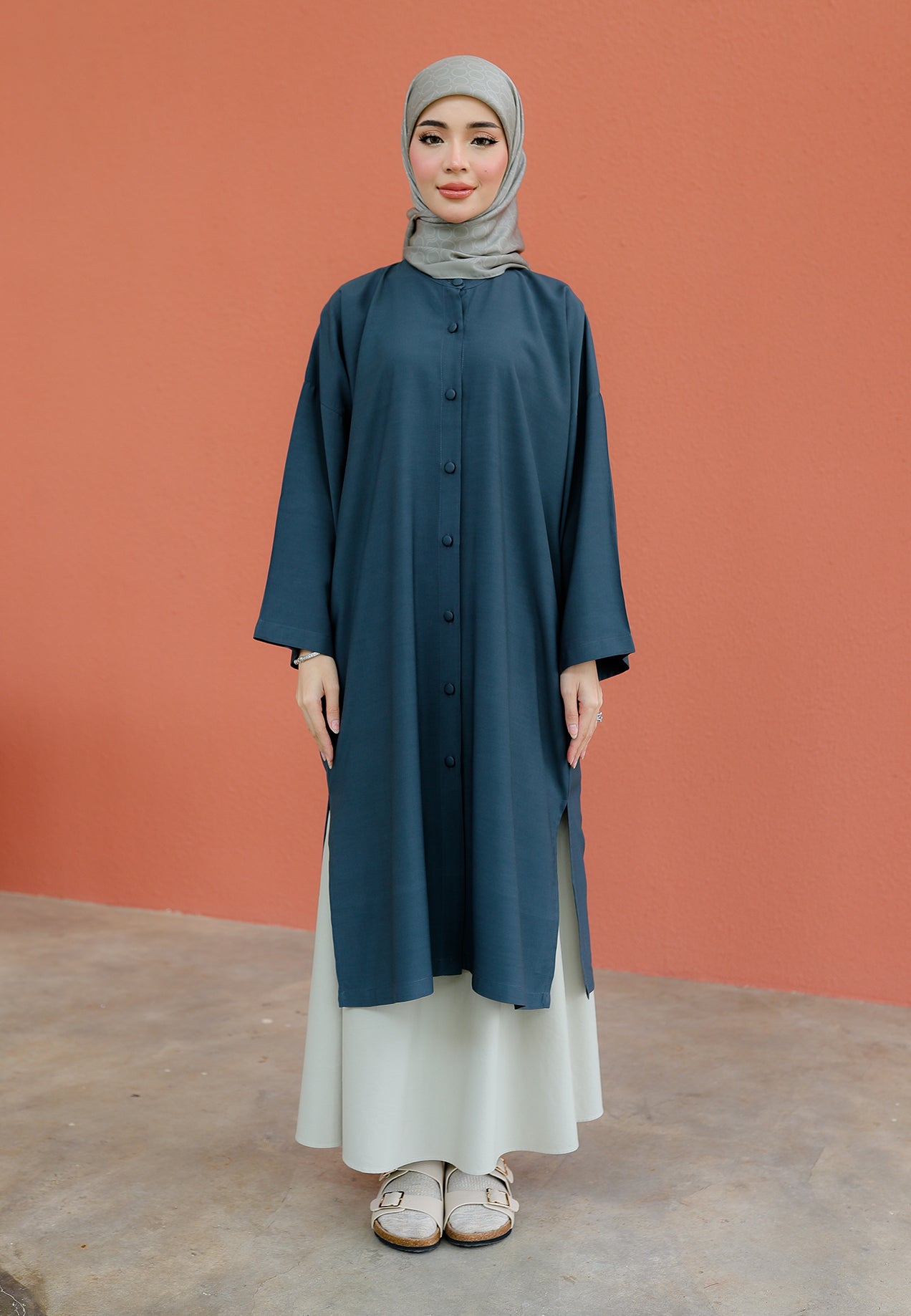 Ibna Printed Tunic (Steel Blue)