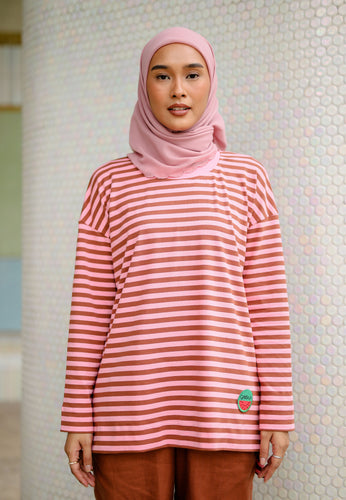 Breezy Stripe T-Shirt (Brown Pink)