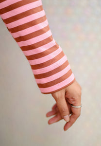 Breezy Stripe T-Shirt (Brown Pink)