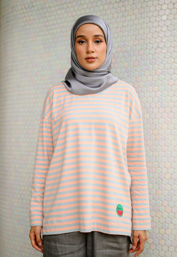 Breezy Stripe T-Shirt (Peach Grey)