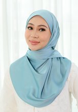 Load image into Gallery viewer, Bayu Halfmoon Satin Shawl (Dusty Blue)