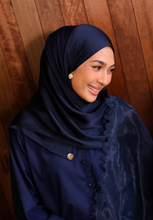 Load image into Gallery viewer, Bayu Halfmoon Satin Shawl (Navy Blue)