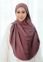 Load image into Gallery viewer, Bayu Halfmoon Satin Shawl (Plum Purple)